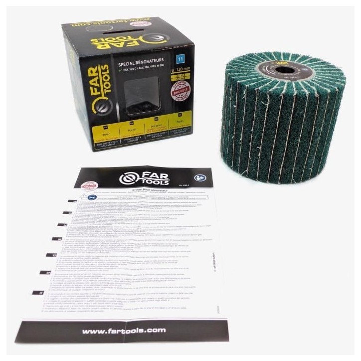 Brosse fibre synthétique et lamelles abrasives - FARTOOLS - Ø120mm/L100mm - Grain A240/A120
