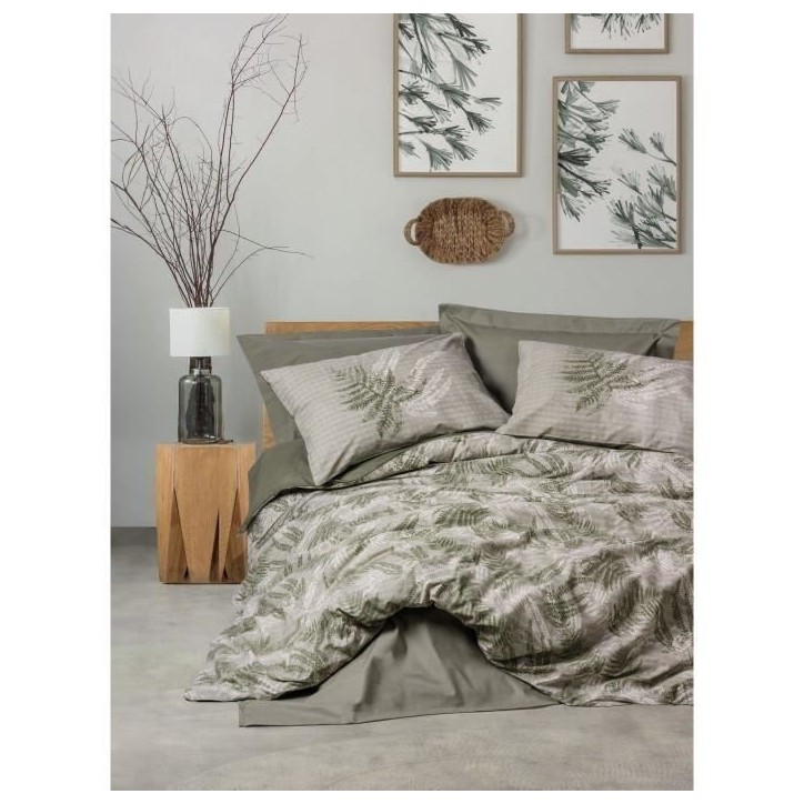 Parure de lit - 1 housse de couette 220 x 240 cm + 2 taies d'oreiller 60 x 60 cm - 100% coton renforcé - Kaki