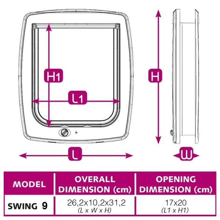 FERPLAST Chatiere plastique Swing - 26,2 x 10,2 x 31,2 cm - Blanc - Pour grand chat et petit chien