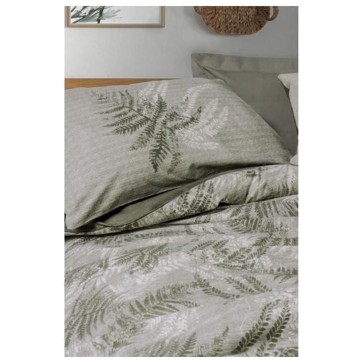 Parure de lit - 1 housse de couette 220 x 240 cm + 2 taies d'oreiller 60 x 60 cm - 100% coton renforcé - Kaki