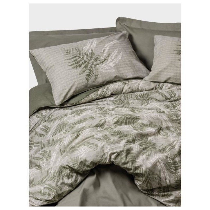 Parure de lit - 1 housse de couette 220 x 240 cm + 2 taies d'oreiller 60 x 60 cm - 100% coton renforcé - Kaki