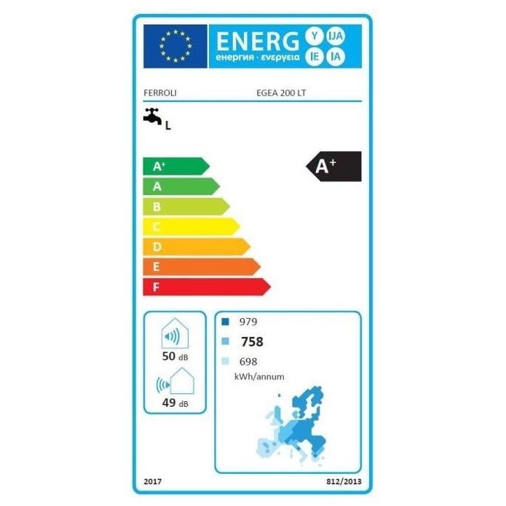 Chauffe-eau thermodynamique Ferroli EGEA 200L - Electrique - A+ - Anode Magnésium