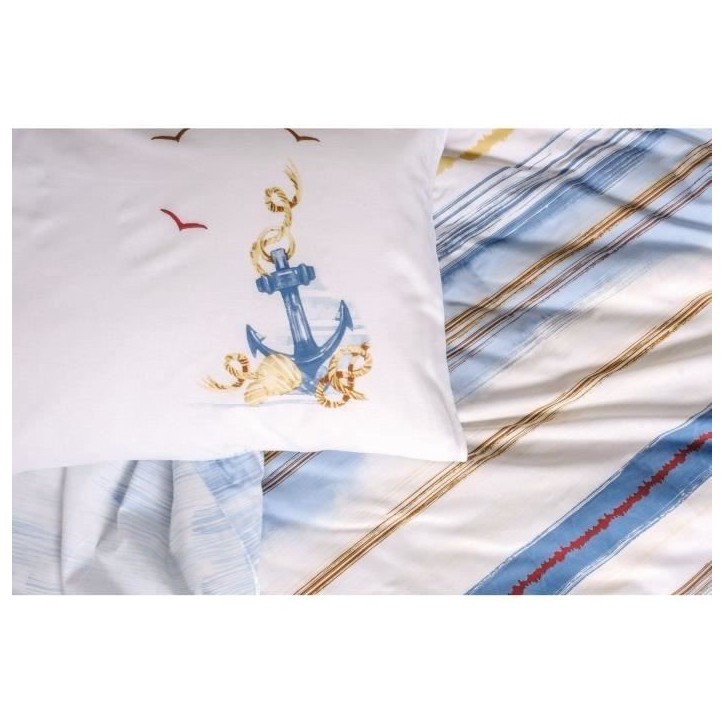Parure de lit - 1 housse de couette 220 x 240 cm + 2 taies d'oreiller 60 x 60 cm - 100% coton renforcé - Bleu Parure de lit - 1 housse de couette 220 x 240 cm + 2 taies d'oreiller 60 x 60 cm - 100% coton renforcé - Bleu