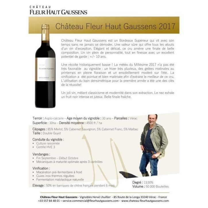 Château Fleur Haut Gaussens 2017 Bordeaux Supérieur - Vin rouge de Bordeaux