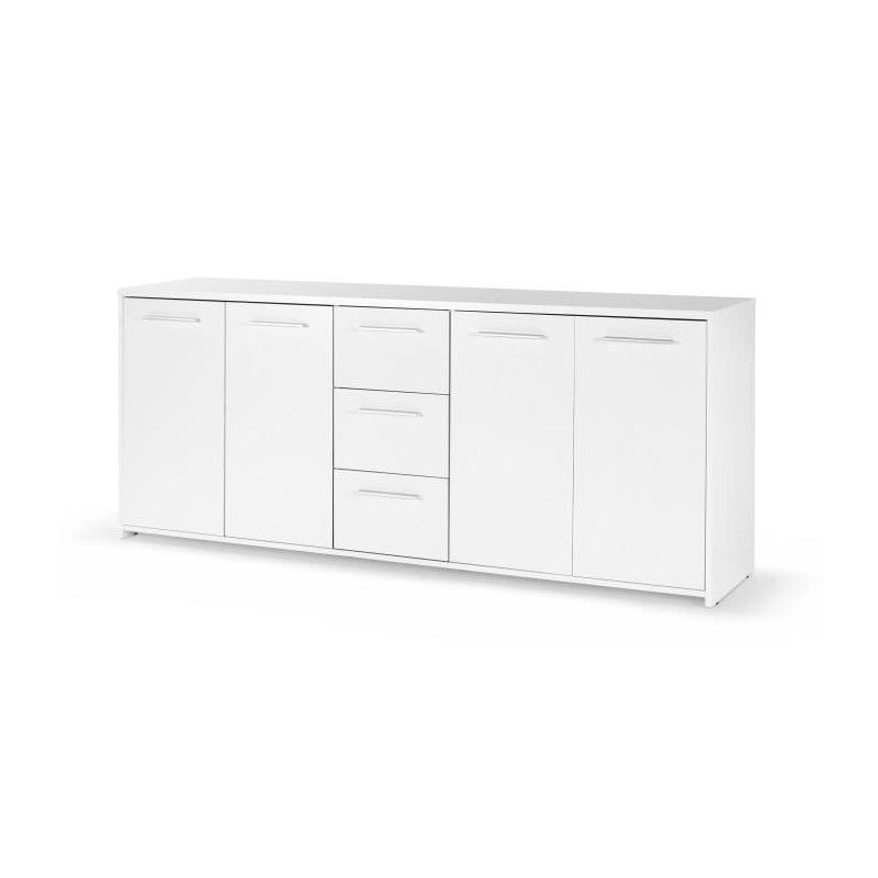 Buffet bas - Blanc mat - 4 portes 3 tiroirs - L 179 x P 42 x H 74,5 cm