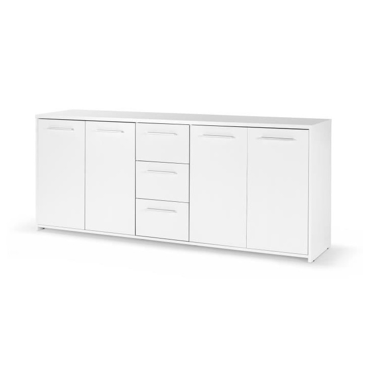 Buffet bas - Blanc mat - 4 portes 3 tiroirs - L 179 x P 42 x H 74,5 cm