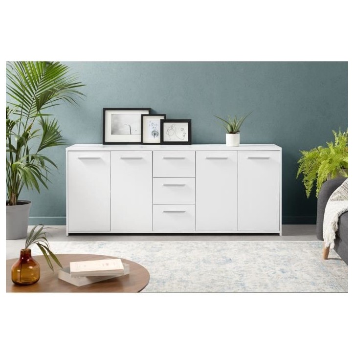 Buffet bas - Blanc mat - 4 portes 3 tiroirs - L 179 x P 42 x H 74,5 cm