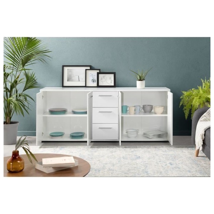 Buffet bas - Blanc mat - 4 portes 3 tiroirs - L 179 x P 42 x H 74,5 cm
