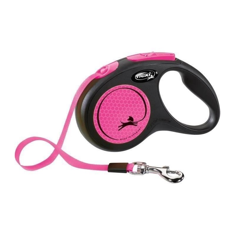 Laisse sangle TRIXIE flexi New NEON - Taille S - 5m - Rose fluo