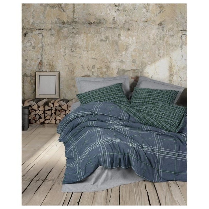 Parure de lit - 1 housse de couette 220 x 240 cm + 2 taies d'oreiller 60 x 60 cm - 50% coton, 50% polyester - Bleu Parure de lit - 1 housse de couette 220 x 240 cm + 2 taies d'oreiller 60 x 60 cm - 50% coton, 50% polyester - Bleu