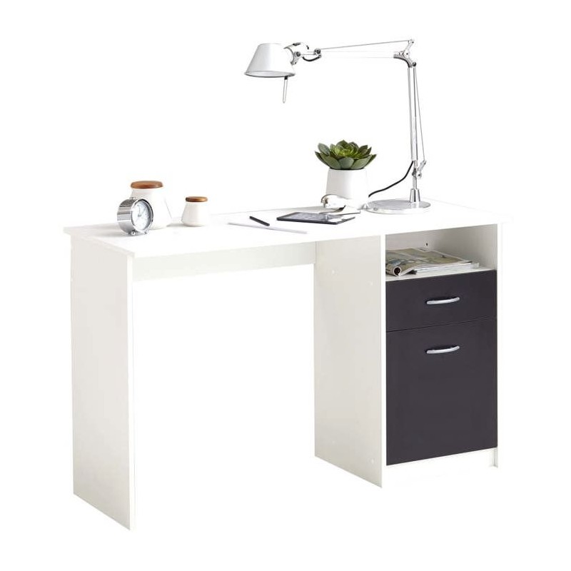 Bureau JACKSON - Décor blanc P/noir - L123 x H76,5 x P50 cm - Fabriqu