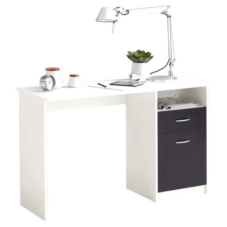 Bureau JACKSON - Décor blanc P/noir - L123 x H76,5 x P50 cm - Fabriqué en Allemagne