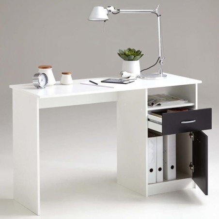 Bureau JACKSON - Décor blanc P/noir - L123 x H76,5 x P50 cm - Fabriqué en Allemagne