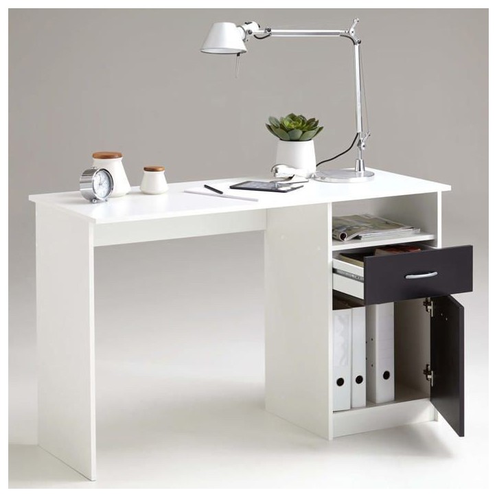 Bureau JACKSON - Décor blanc P/noir - L123 x H76,5 x P50 cm - Fabriqué en Allemagne