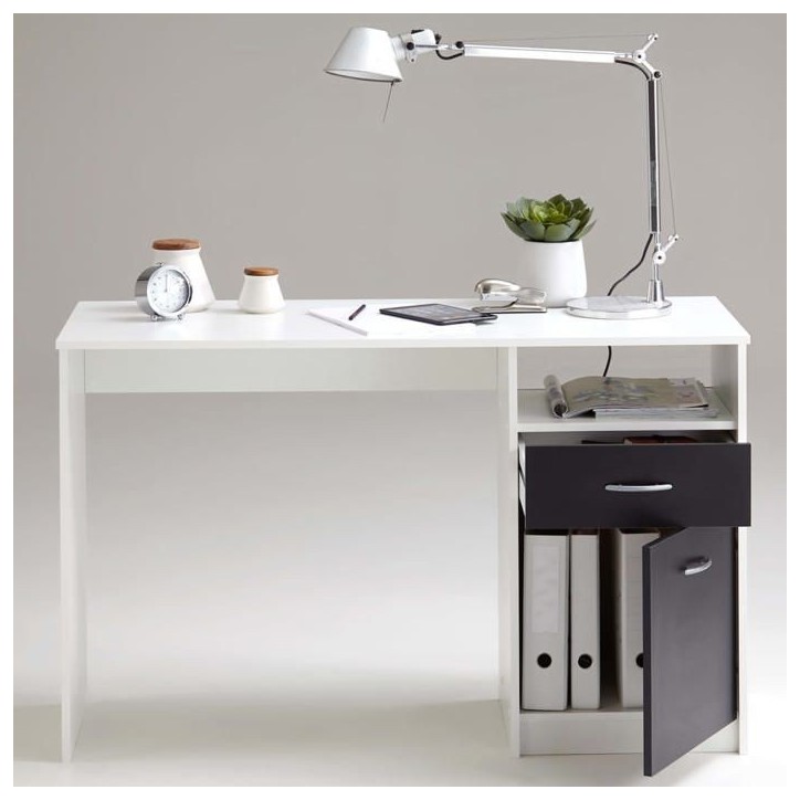 Bureau JACKSON - Décor blanc P/noir - L123 x H76,5 x P50 cm - Fabriqué en Allemagne