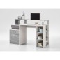 Bureau avec réhausse et rangements BOLTON - Mélamine blanc/gris béton - L138,5 x H91,6 x P53,5 cm