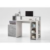 Bureau avec réhausse et rangements BOLTON - Mélamine blanc/gris bét