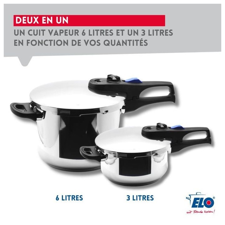 Autocuiseur vapeur - FACKELMANN - Elo Praktika Plus XL - Acier inoxydable 18/10 - 22 cm - 3 a 6 litres Autocuiseur vapeur - FACKELMANN - Elo Praktika Plus XL - Acier inoxydable 18/10 - 22 cm - 3 a 6 litres