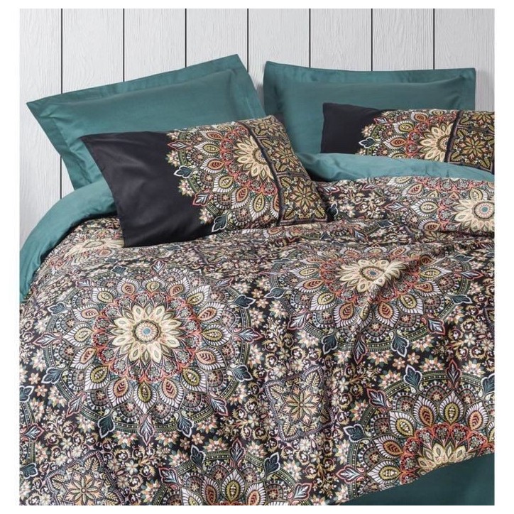 Parure de lit - 1 housse de couette 220 x 240 cm + 2 taies d'oreiller 60 x 60 cm - Satiné 100% coton - Essence