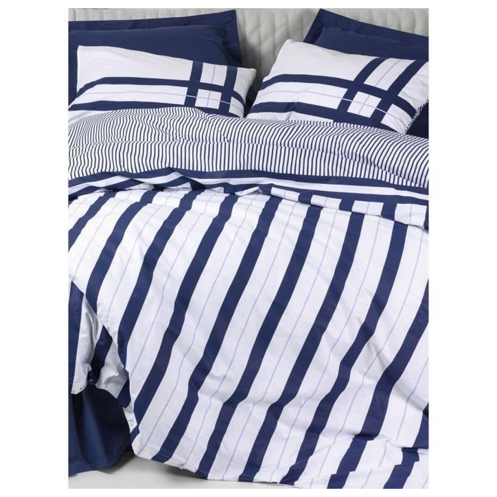Parure de lit - 1 housse de couette 220 x 240 cm + 2 taies d'oreiller 60 x 60 cm - 100% coton renforcé - Bleu