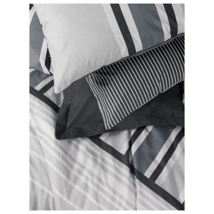 Parure de lit - 1 housse de couette 220 x 240 cm + 2 taies d'oreiller 60 x 60 cm - 100% coton renforcé - Anthracite