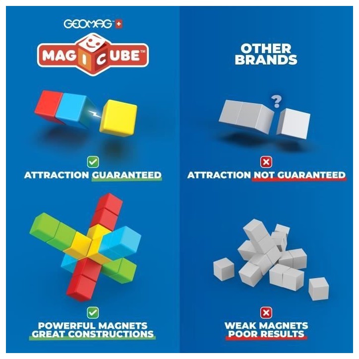 Blocs magnétiques - GEOMAG - Magicube 060 - 6 pieces - Empilables - Plastique recyclé Blocs magnétiques - GEOMAG - Magicube 060 - 6 pieces - Empilables - Plastique recyclé