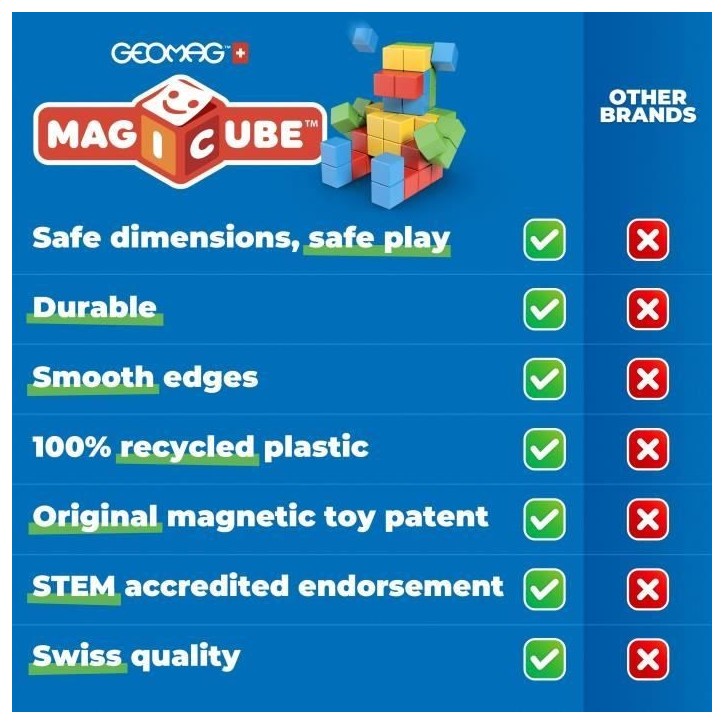 Blocs magnétiques - GEOMAG - Magicube 060 - 6 pieces - Empilables - Plastique recyclé Blocs magnétiques - GEOMAG - Magicube 060 - 6 pieces - Empilables - Plastique recyclé