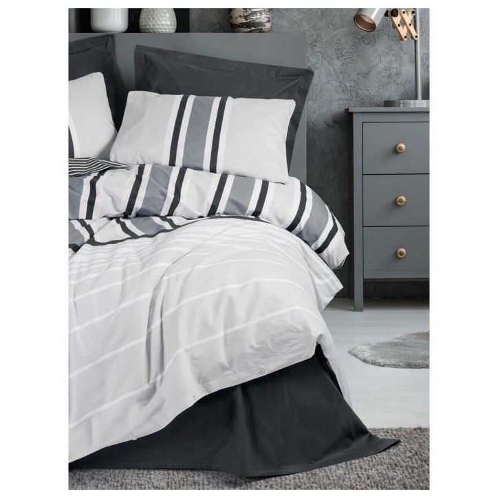 Parure de lit - 1 housse de couette 220 x 240 cm + 2 taies d'oreiller 60 x 60 cm - 100% coton renforcé - Anthracite
