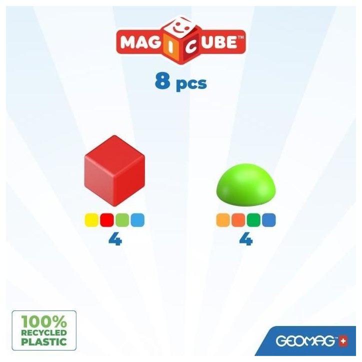 Blocs magnétiques - GEOMAG - Magicube 061 - 8 pieces - Empilables - Plastique recyclé Blocs magnétiques - GEOMAG - Magicube 061 - 8 pieces - Empilables - Plastique recyclé