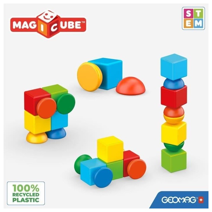 Blocs magnétiques - GEOMAG - Magicube 061 - 8 pieces - Empilables - Plastique recyclé Blocs magnétiques - GEOMAG - Magicube 061 - 8 pieces - Empilables - Plastique recyclé