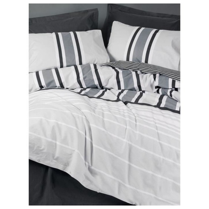 Parure de lit - 1 housse de couette 220 x 240 cm + 2 taies d'oreiller 60 x 60 cm - 100% coton renforcé - Anthracite