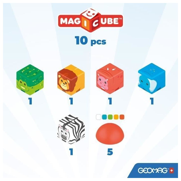 Blocs magnétiques - GEOMAG - Safari - 10 pieces - Éducatif - Plastique recyclé - Des 12 mois