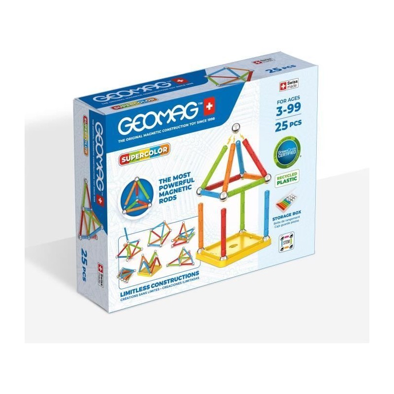 Jeu de construction magnétique - GEOMAG - Supercolor - 25 pieces - Ma Jeu de construction magnétique - GEOMAG - Supercolor - 25 pieces - Ma