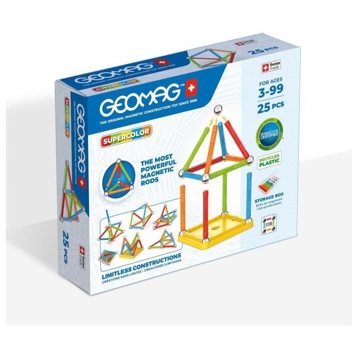 Jeu de construction magnétique - GEOMAG - Supercolor - 25 pieces - Magnétique - Des 3 ans Jeu de construction magnétique - GEOMAG - Supercolor - 25 pieces - Magnétique - Des 3 ans