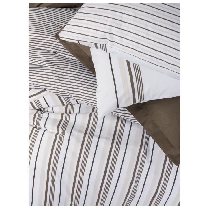 Parure de lit - 1 housse de couette 220 x 240 cm + 2 taies d'oreiller 60 x 60 cm - 100% coton renforcé - Brun