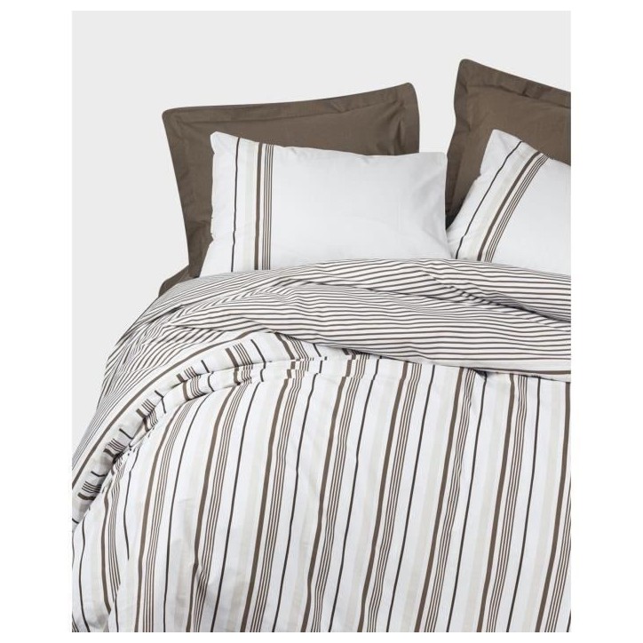Parure de lit - 1 housse de couette 220 x 240 cm + 2 taies d'oreiller 60 x 60 cm - 100% coton renforcé - Brun
