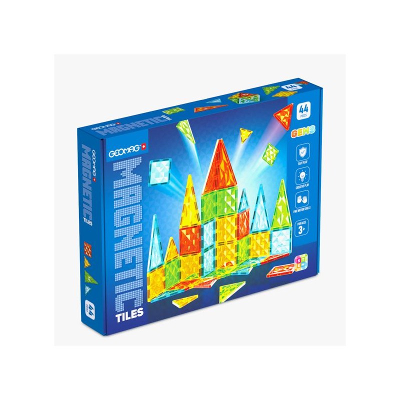 Tuiles magnétiques - GEOMAG - Tiles Gems 4102 - 44 pieces - Formes g