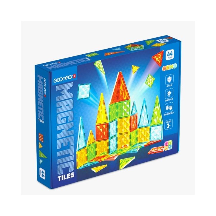Tuiles magnétiques - GEOMAG - Tiles Gems 4102 - 44 pieces - Formes géométriques - Effet cristal