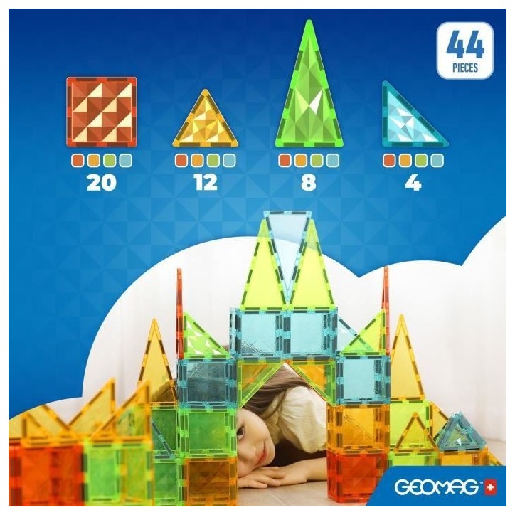 Tuiles magnétiques - GEOMAG - Tiles Gems 4102 - 44 pieces - Formes géométriques - Effet cristal
