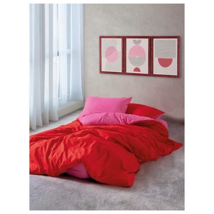 Parure de lit - 1 housse de couette 220 x 240 cm + 2 taies d'oreiller 60 x 60 cm - 100% coton renforcé - Rouge