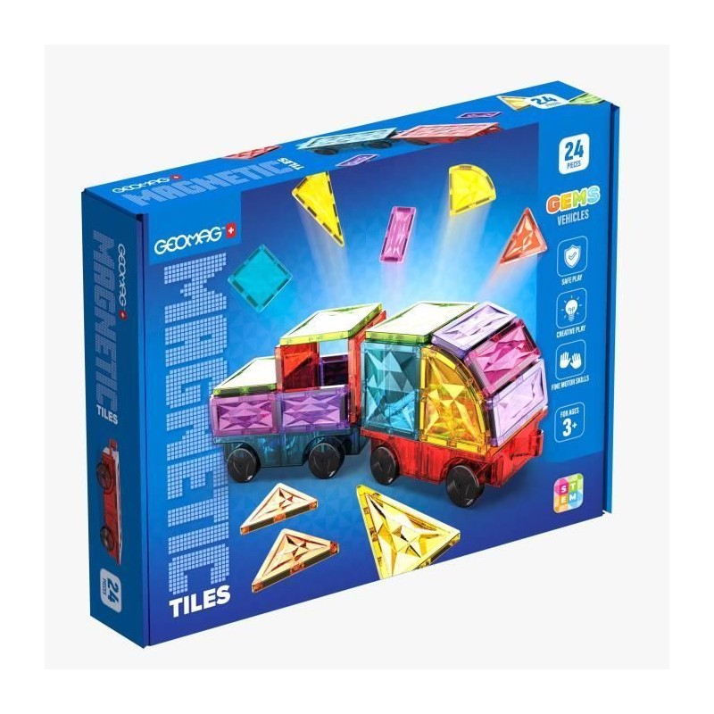 Tuiles magnétiques - GEOMAG - Tiles Gems Vehicles - 24 pieces - Effet Tuiles magnétiques - GEOMAG - Tiles Gems Vehicles - 24 pieces - Effet