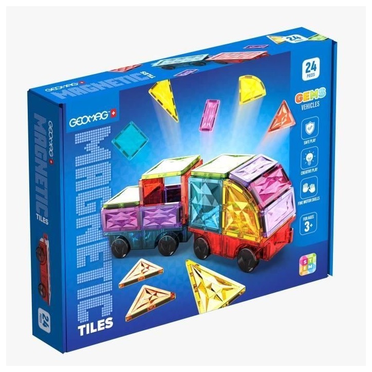 Tuiles magnétiques - GEOMAG - Tiles Gems Vehicles - 24 pieces - Effet cristal - Des 3 ans Tuiles magnétiques - GEOMAG - Tiles Gems Vehicles - 24 pieces - Effet cristal - Des 3 ans