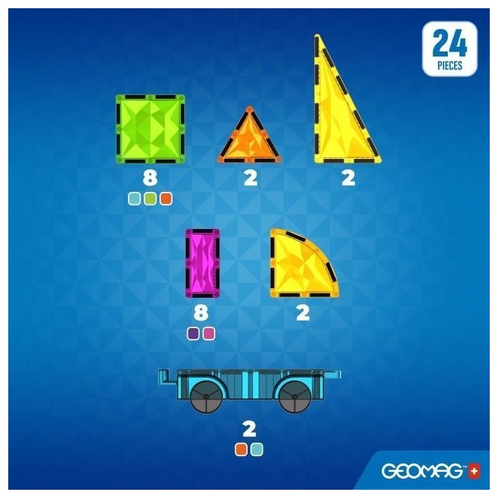Tuiles magnétiques - GEOMAG - Tiles Gems Vehicles - 24 pieces - Effet cristal - Des 3 ans Tuiles magnétiques - GEOMAG - Tiles Gems Vehicles - 24 pieces - Effet cristal - Des 3 ans