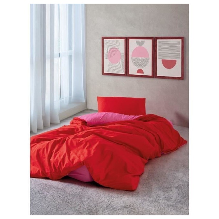 Parure de lit - 1 housse de couette 220 x 240 cm + 2 taies d'oreiller 60 x 60 cm - 100% coton renforcé - Rouge