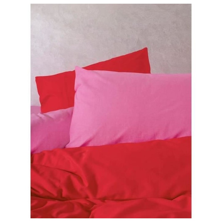 Parure de lit - 1 housse de couette 220 x 240 cm + 2 taies d'oreiller 60 x 60 cm - 100% coton renforcé - Rouge