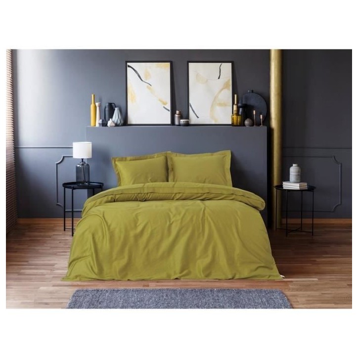 Parure de lit - 1 housse de couette 220 x 240 cm + 2 taies d'oreiller 60 x 60 cm - Satiné 100% coton - Vert