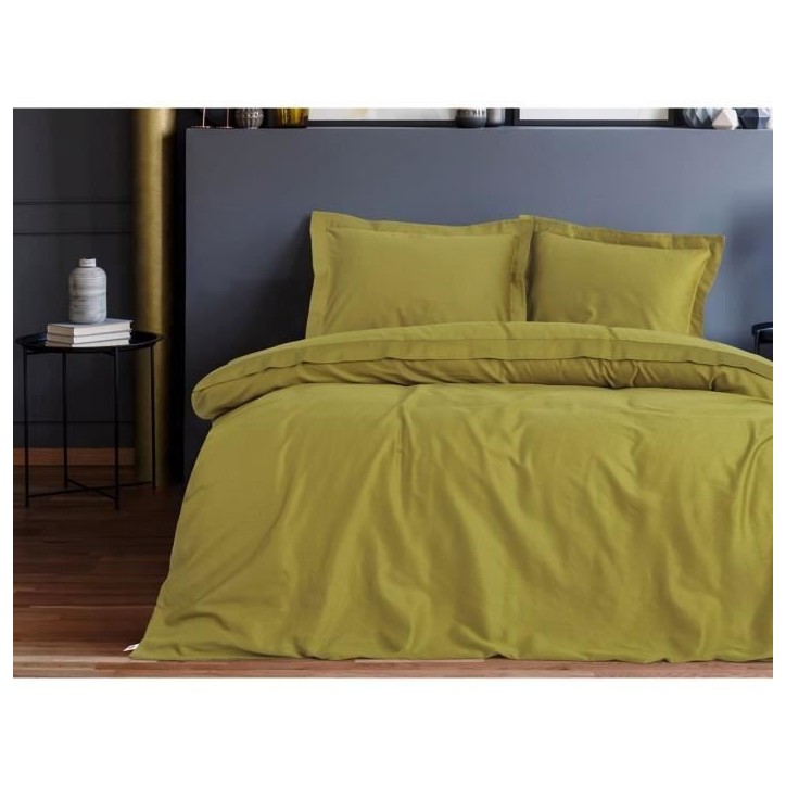 Parure de lit - 1 housse de couette 220 x 240 cm + 2 taies d'oreiller 60 x 60 cm - Satiné 100% coton - Vert