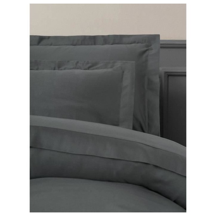 Parure de lit - 1 housse de couette 220 x 240 cm + 2 taies d'oreiller 60 x 60 cm - Satiné 100% coton - Anthracite