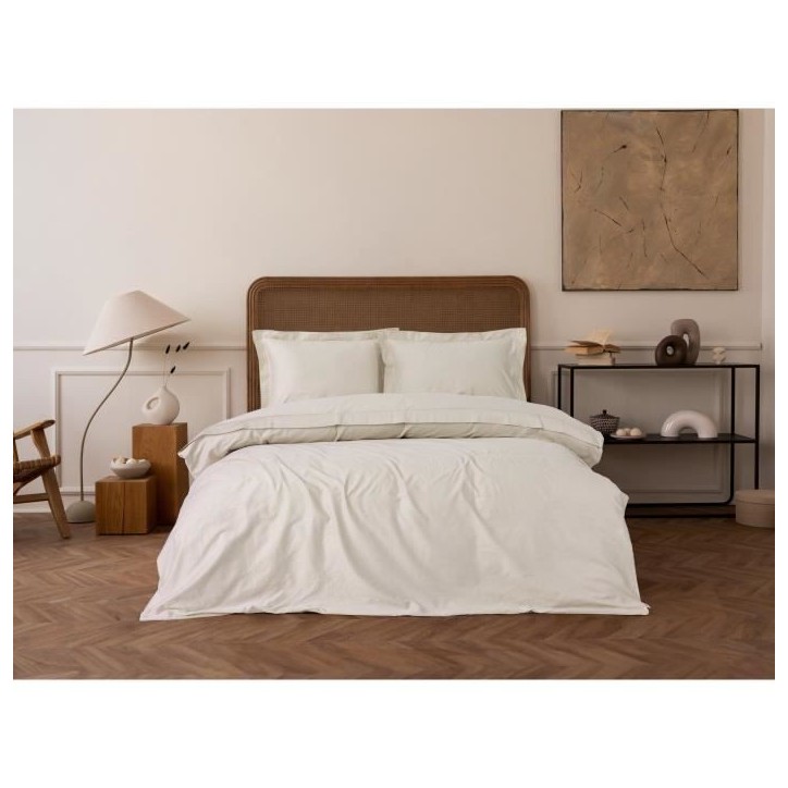 Parure de lit - 1 housse de couette 220 x 240 cm + 2 taies d'oreiller 60 x 60 cm - Satiné 100% coton - Beige