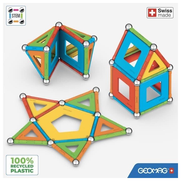 Jeu de construction magnétique - GEOMAG - Supercolor Panels Recycled 52 pieces - Jouet éducatif - 3D - Durable
